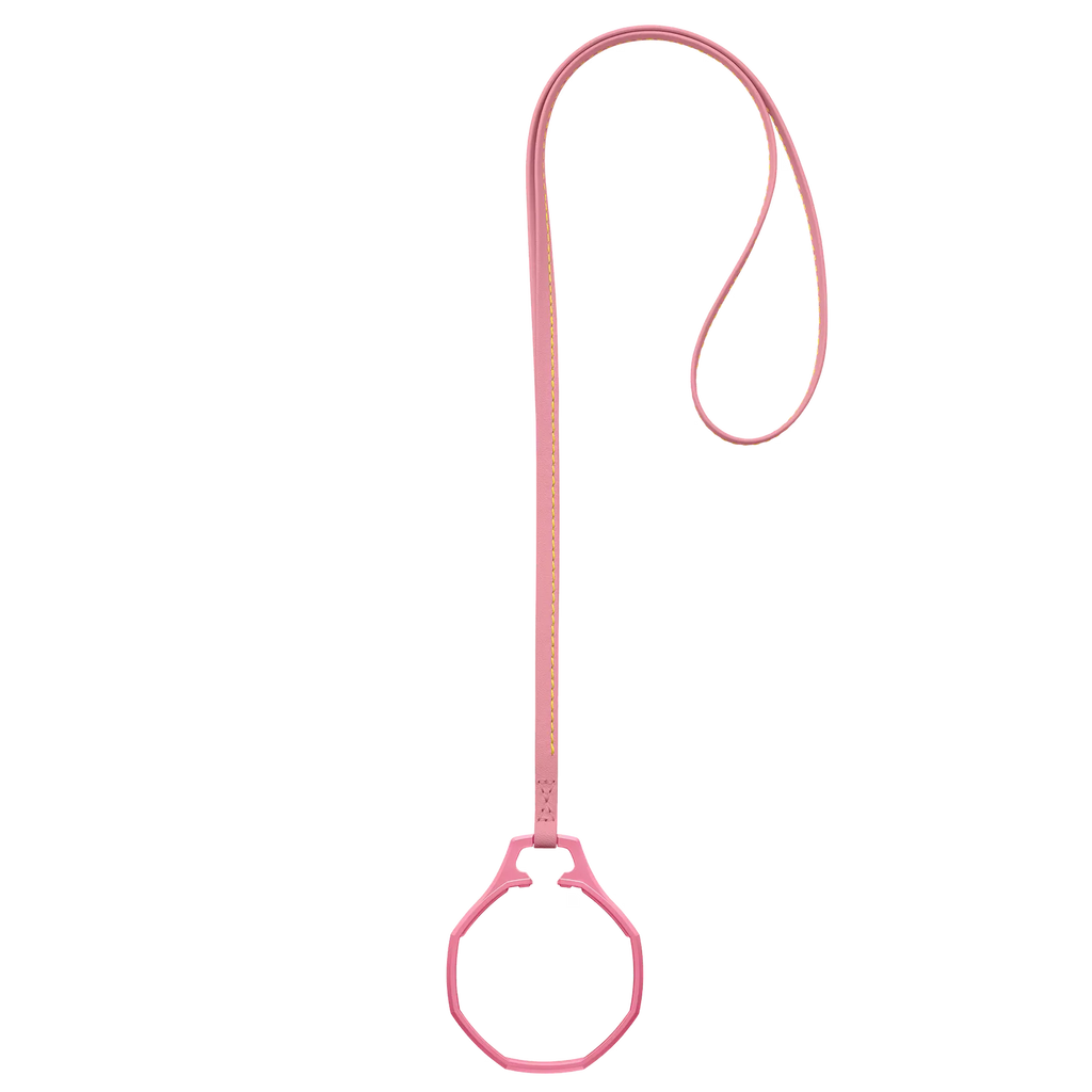Lanyard en cuir rose avec anneau
